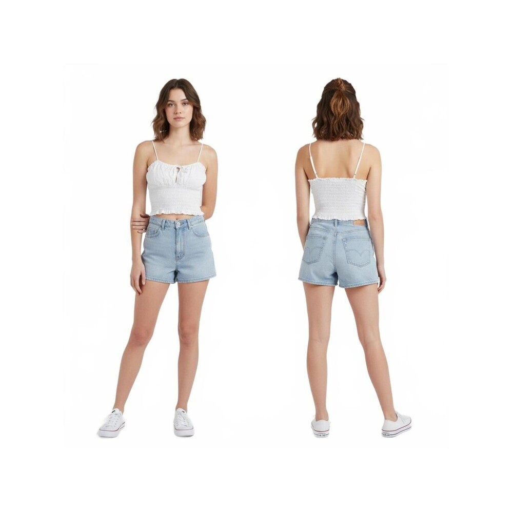WAYF White Crop Top Tie Front Sleeveless Smocked XS